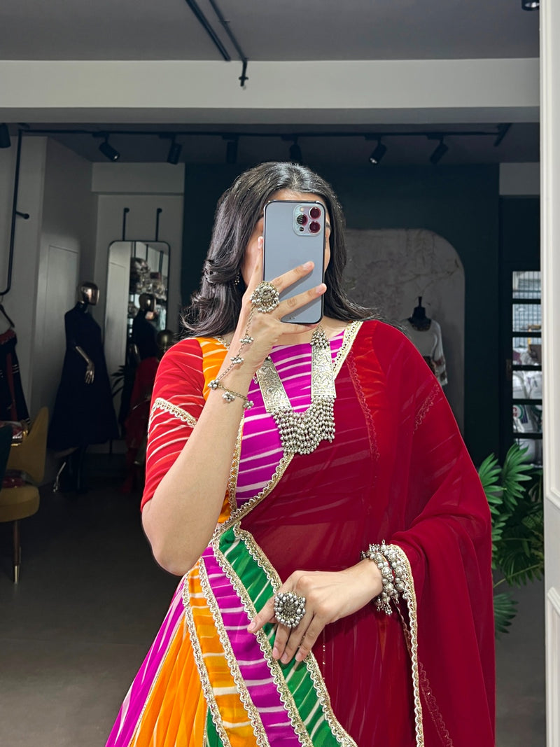 Womenline Traditional Multi Color Georgette Navratri Lehenga Choli