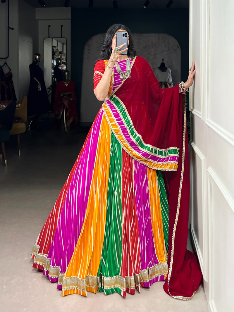 Womenline Traditional Multi Color Georgette Navratri Lehenga Choli