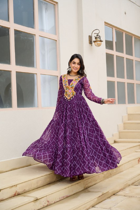 Womenline Traditional Purple Color Georgette Navratri Gown