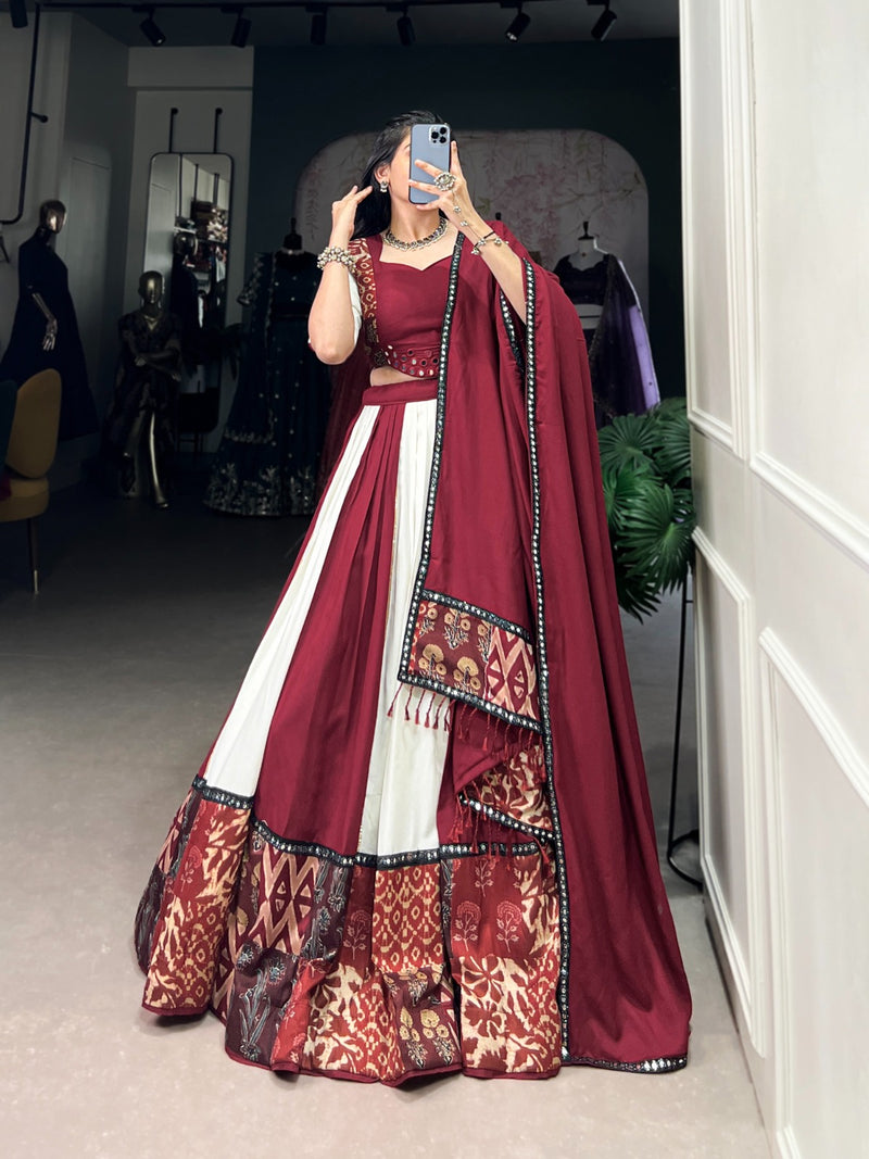Womenline White And Maroon Color Rayon Navratri Lehenga Choli