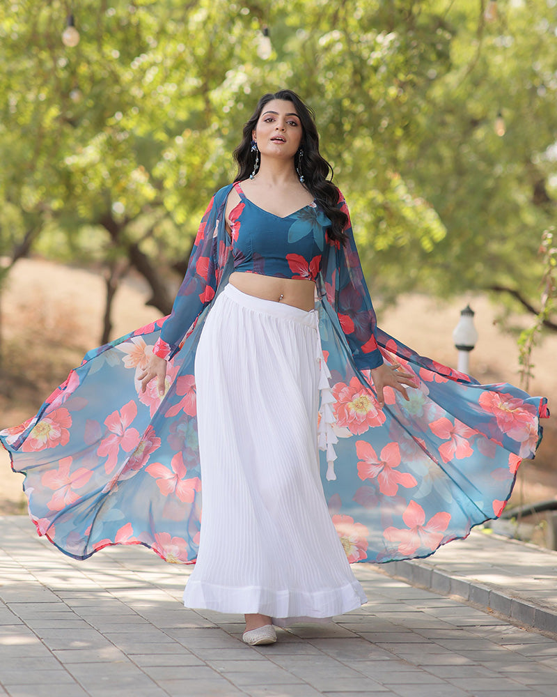 Womenline White Color Faux Georgette Lehenga Choli