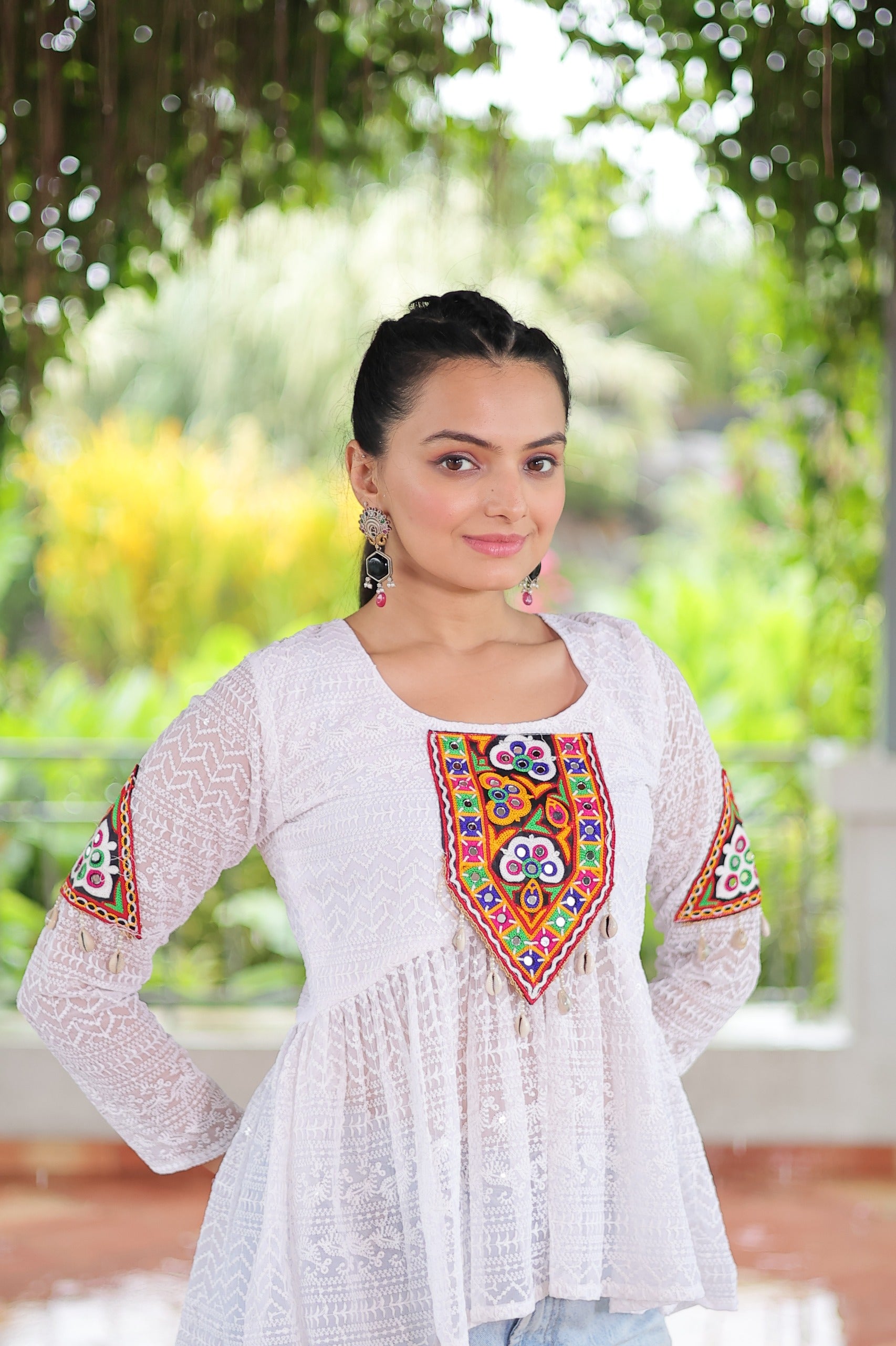 Womenline White Color Georgette Navratri Tunic