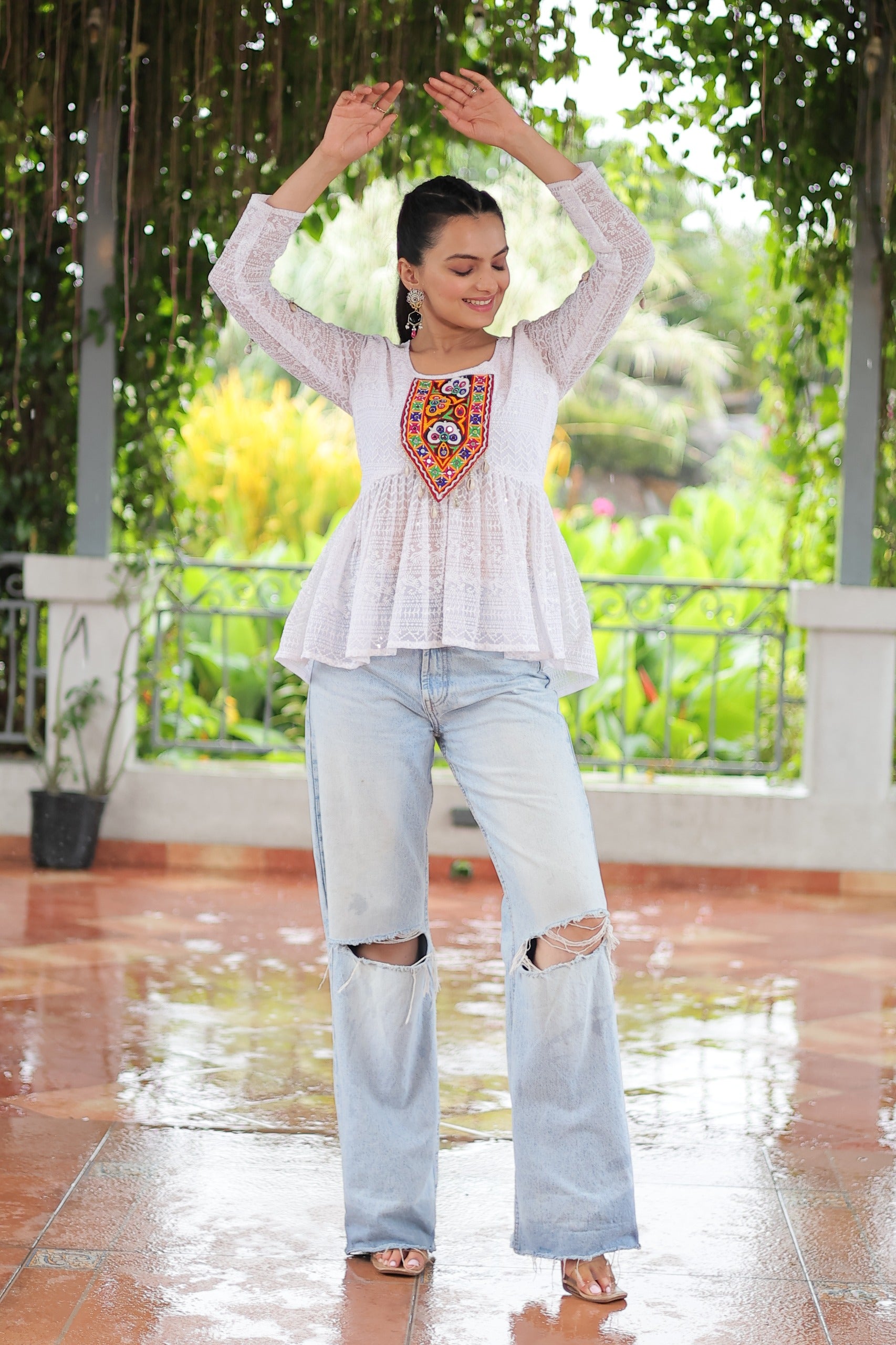 Womenline White Color Georgette Navratri Tunic