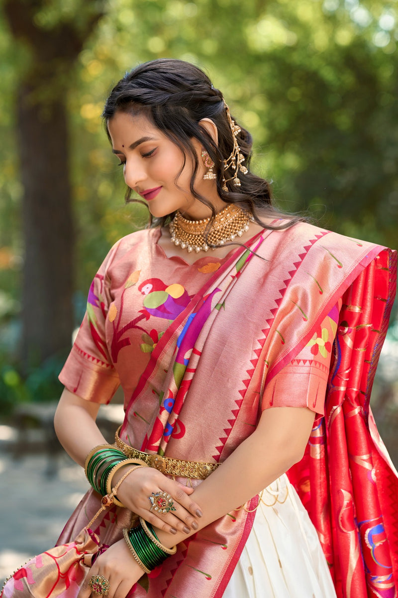 Womenline White Color Jacquard Silk Lehenga