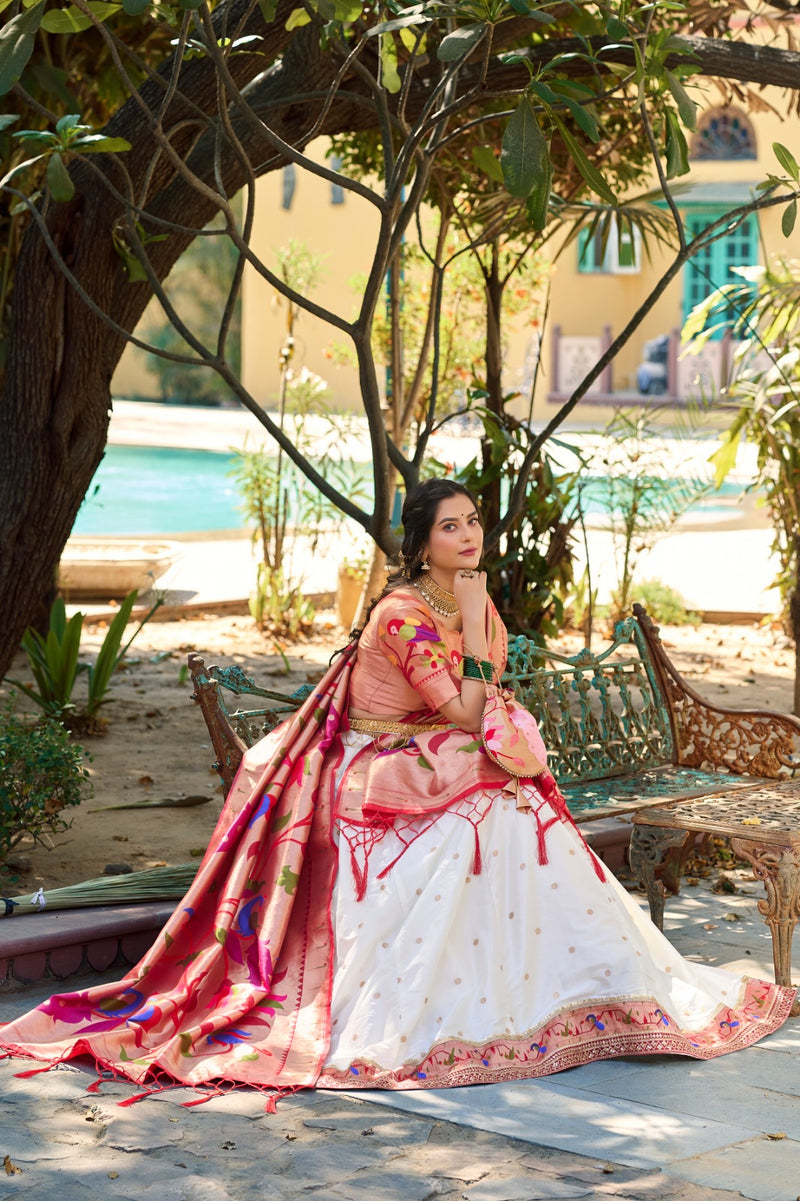 Womenline White Color Jacquard Silk Lehenga