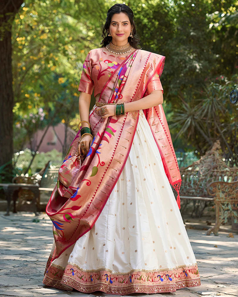 Womenline White Color Jacquard silk Lehenga Choli