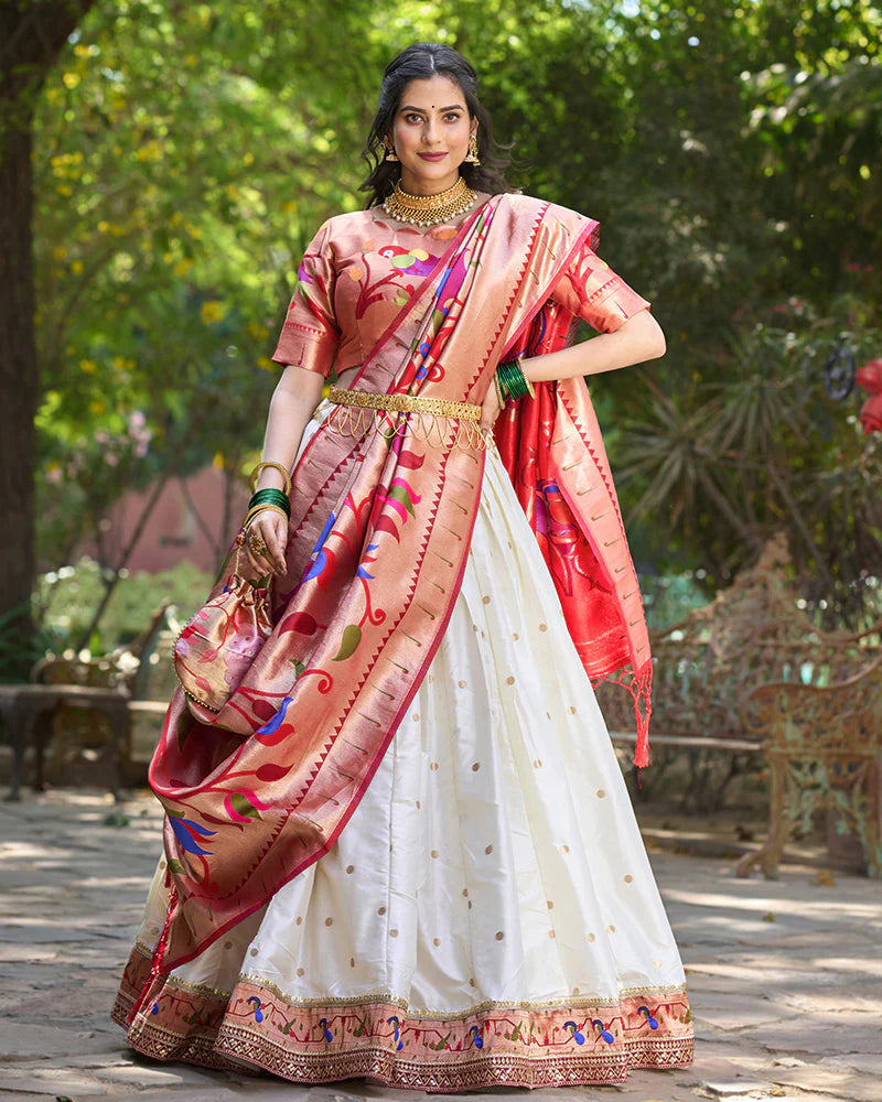 Womenline White Color Jacquard silk Lehenga Choli