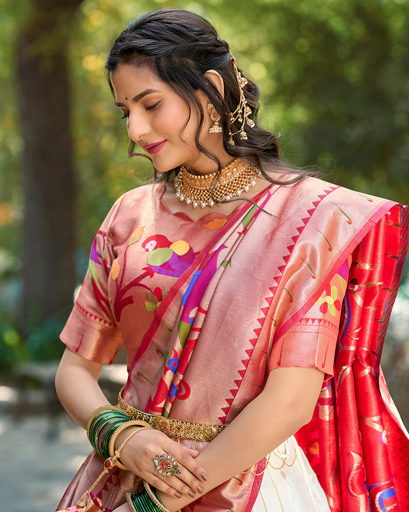 Womenline White Color Jacquard silk Lehenga Choli