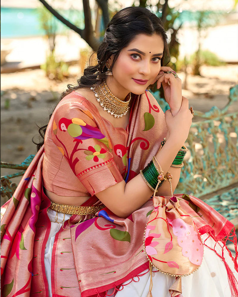 Womenline White Color Jacquard silk Lehenga Choli