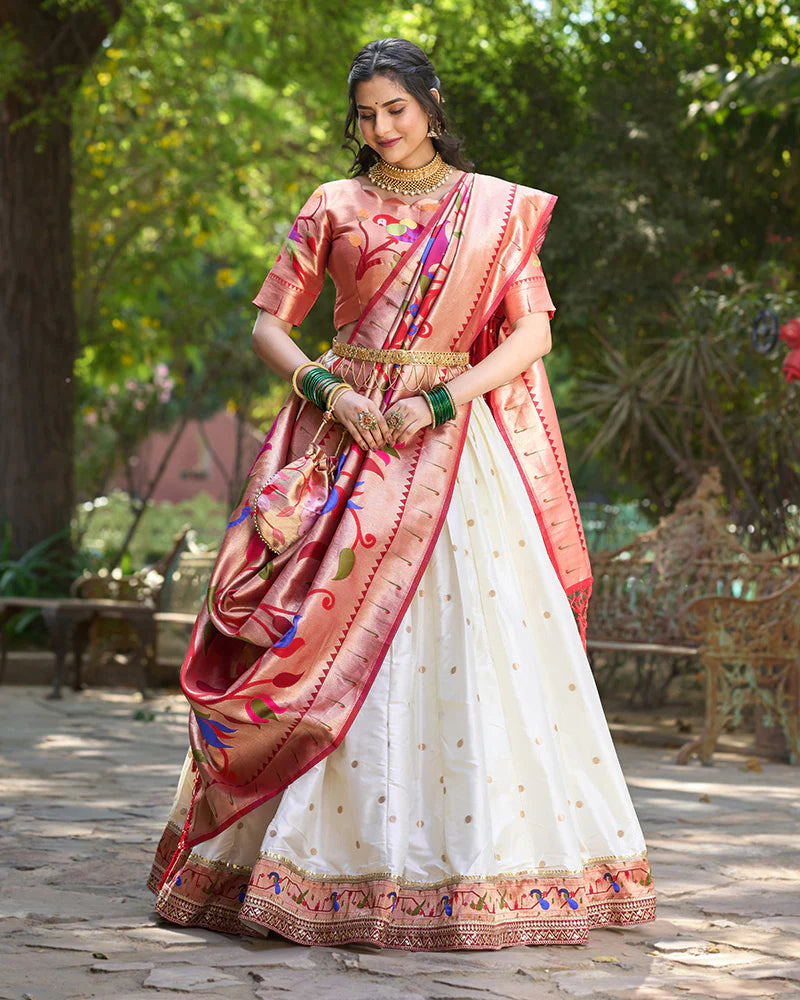 Womenline White Color Jacquard silk Lehenga Choli