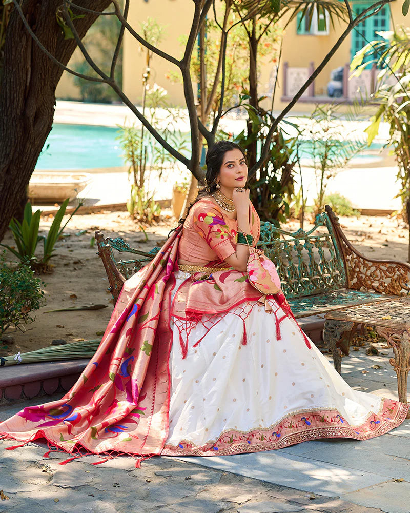 Womenline White Color Jacquard silk Lehenga Choli
