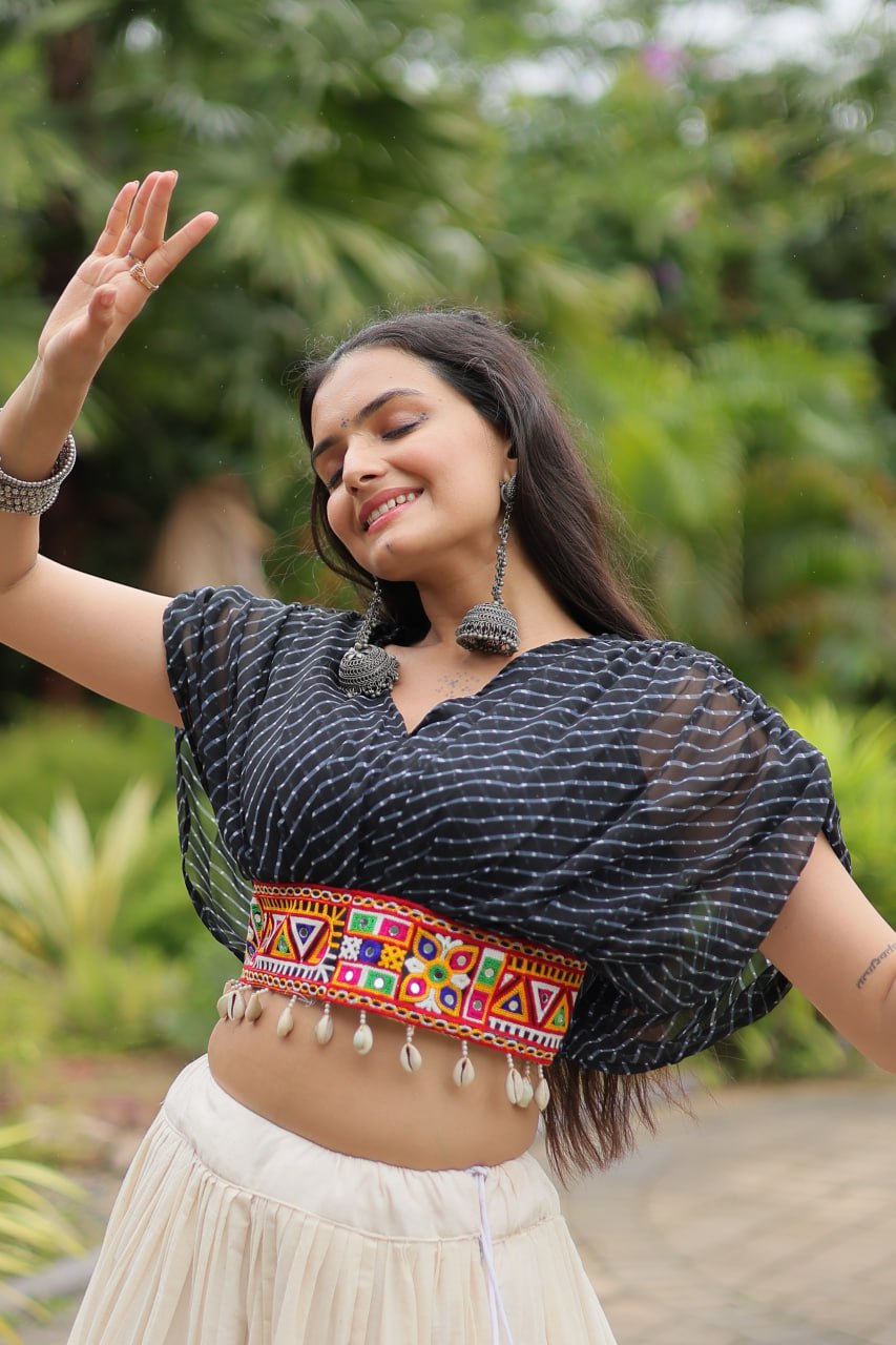 Womenline White Color Kora Cotton Lehenga With Black Choli