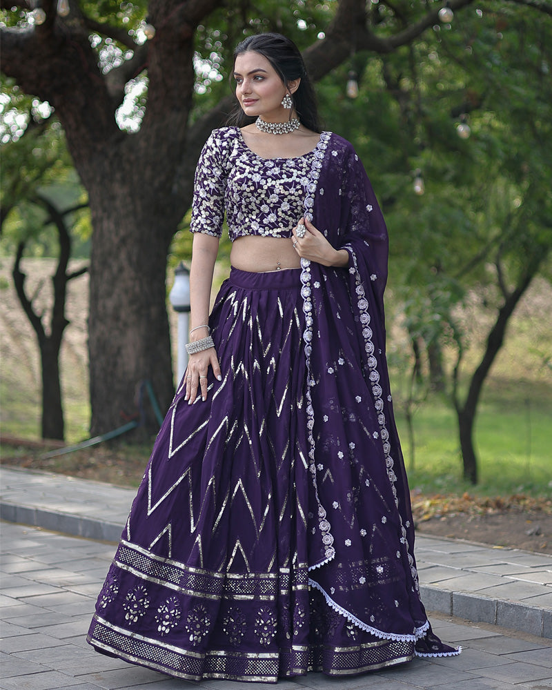 Womenline Wine Color Designing Blooming Lehenga Choli
