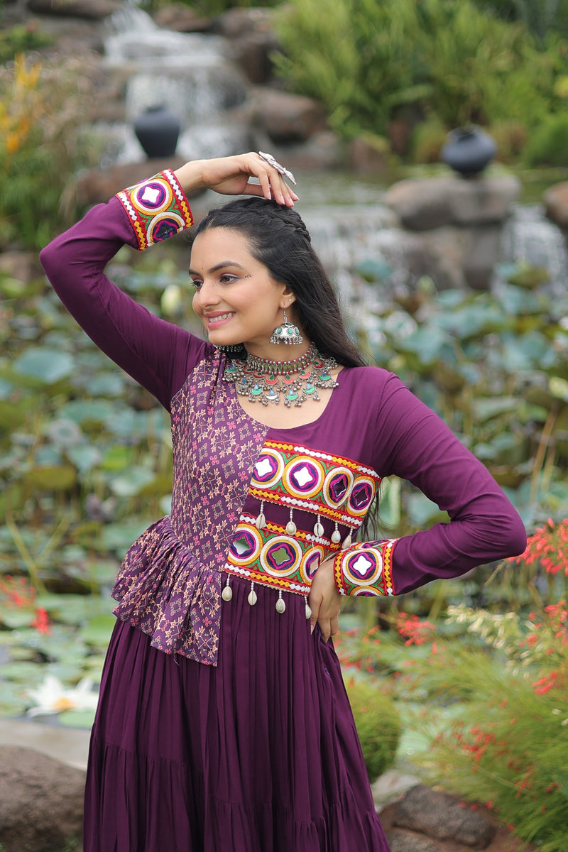 Womenline Wine Color Reyon Navratri Gown