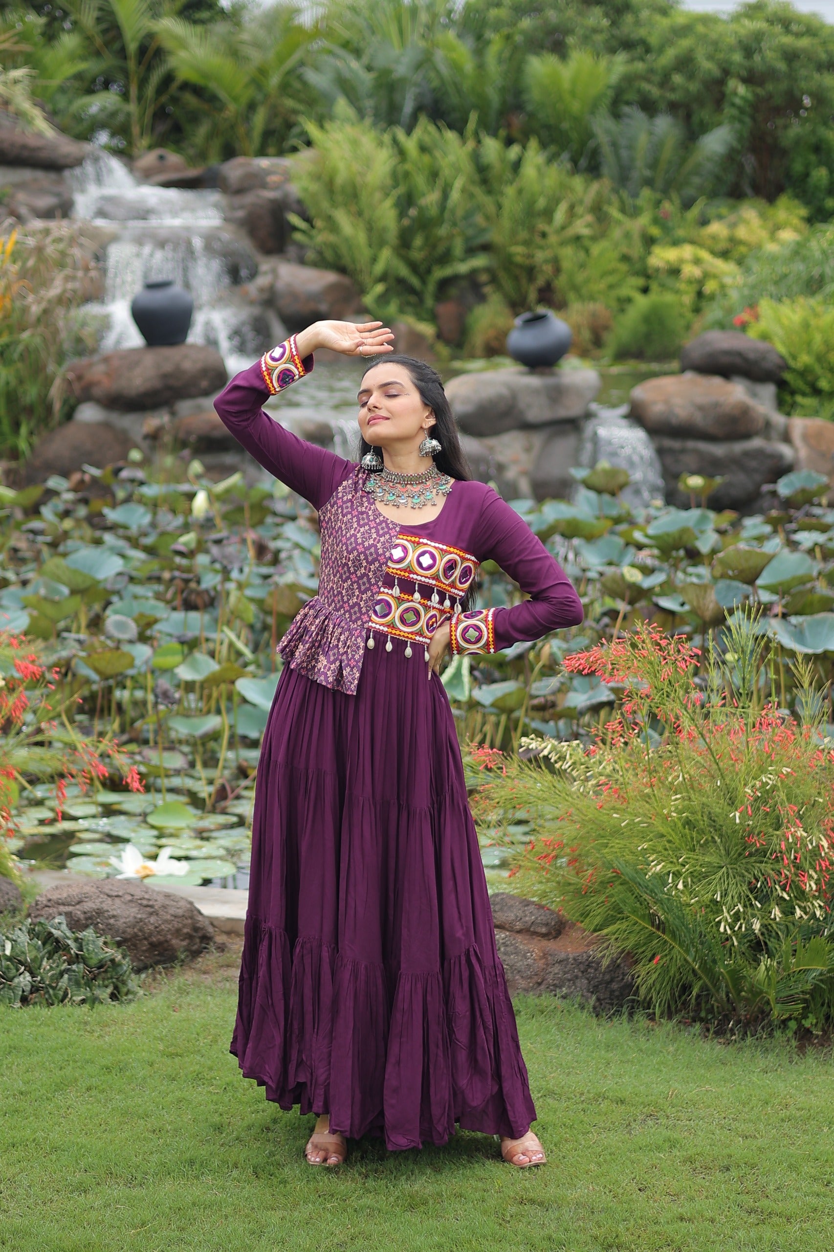 Womenline Wine Color Reyon Navratri Gown