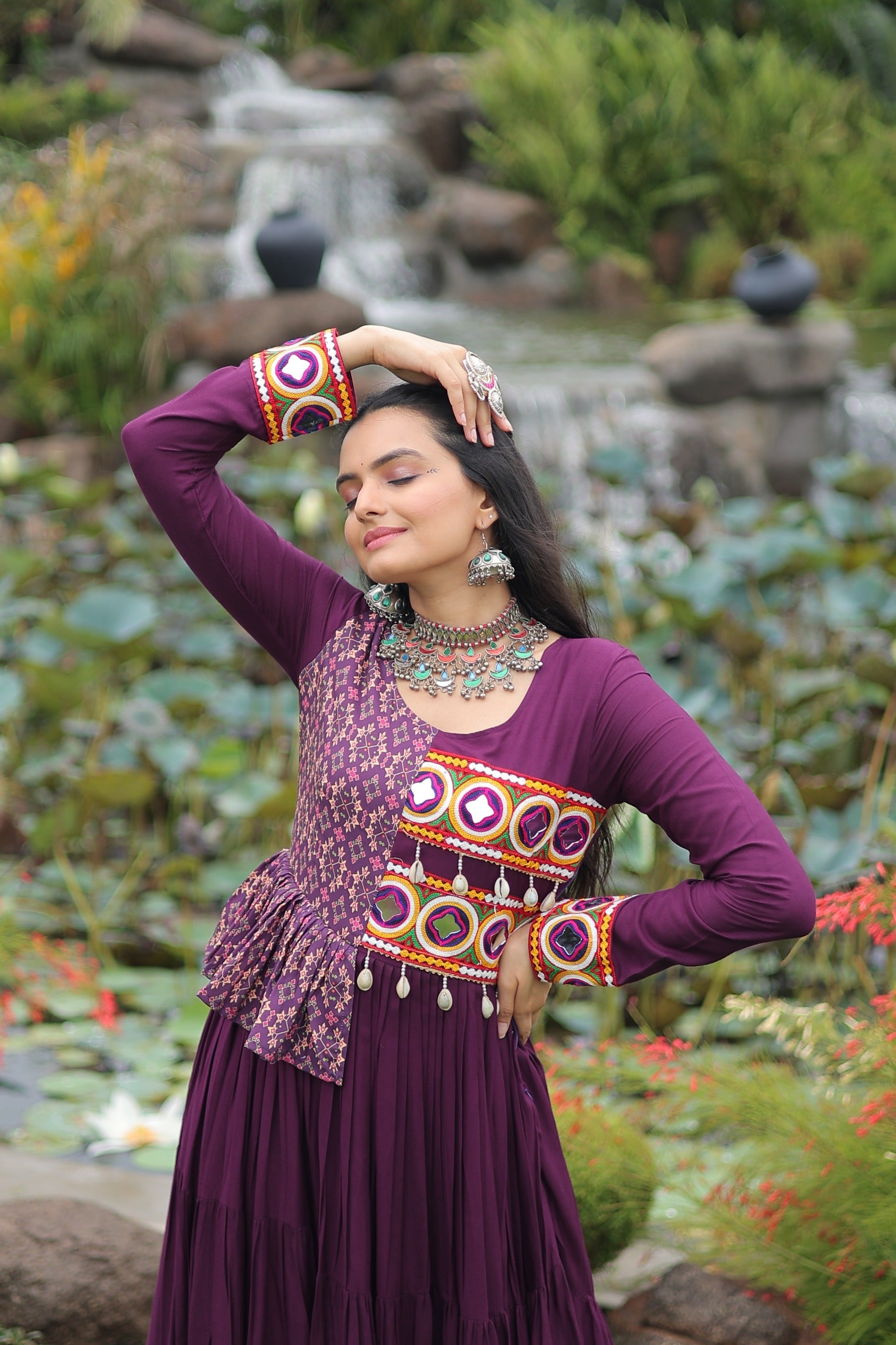 Womenline Wine Color Reyon Navratri Gown