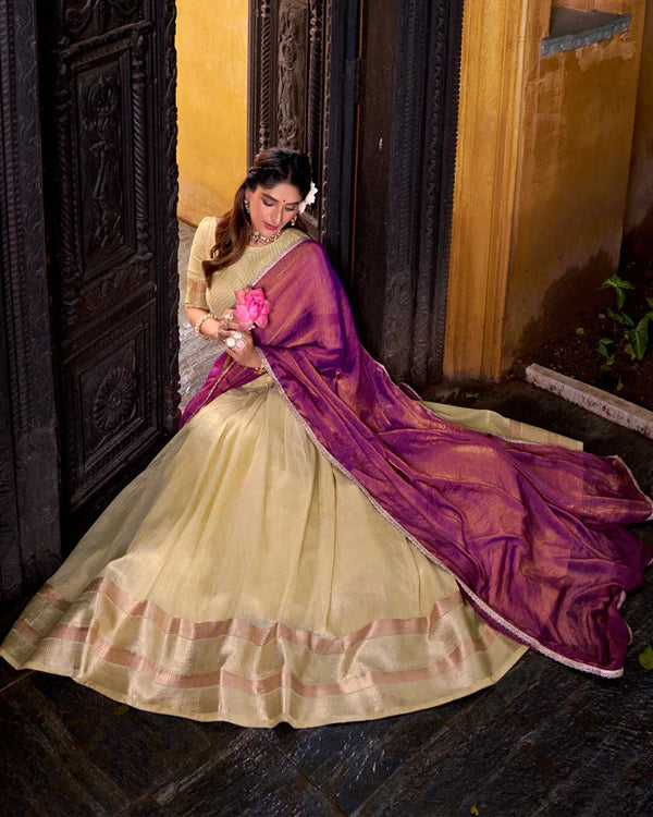 Womenline Yelllow Color Dupion Silk Zari Weaving Half Saree