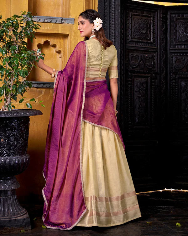 Womenline Yelllow Color Dupion Silk Zari Weaving Half Saree