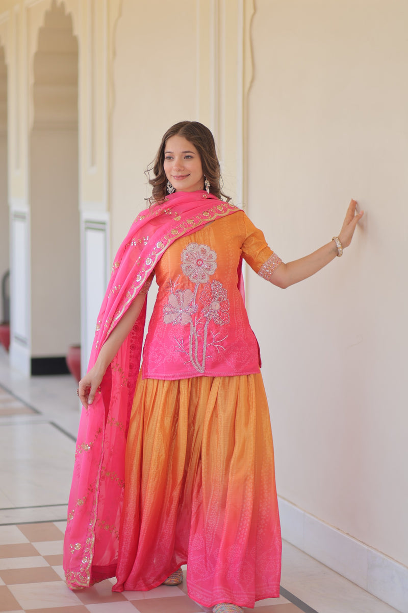Womenline Yellow And Pink Color Sharara
