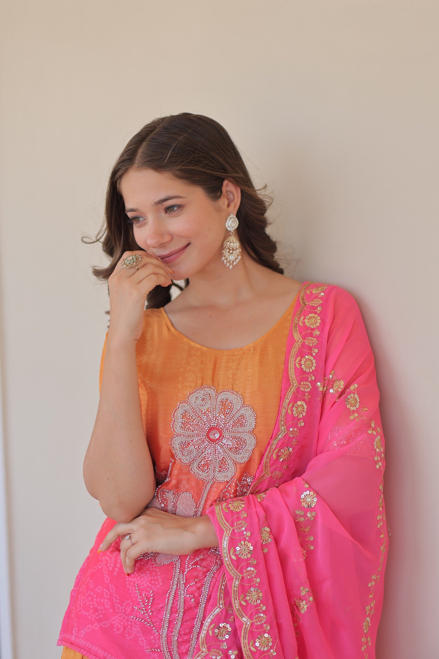 Womenline Yellow And Pink Color Sharara