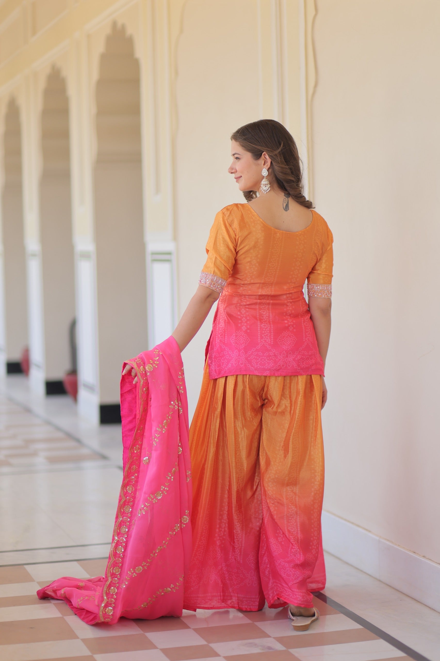 Womenline Yellow And Pink Color Sharara