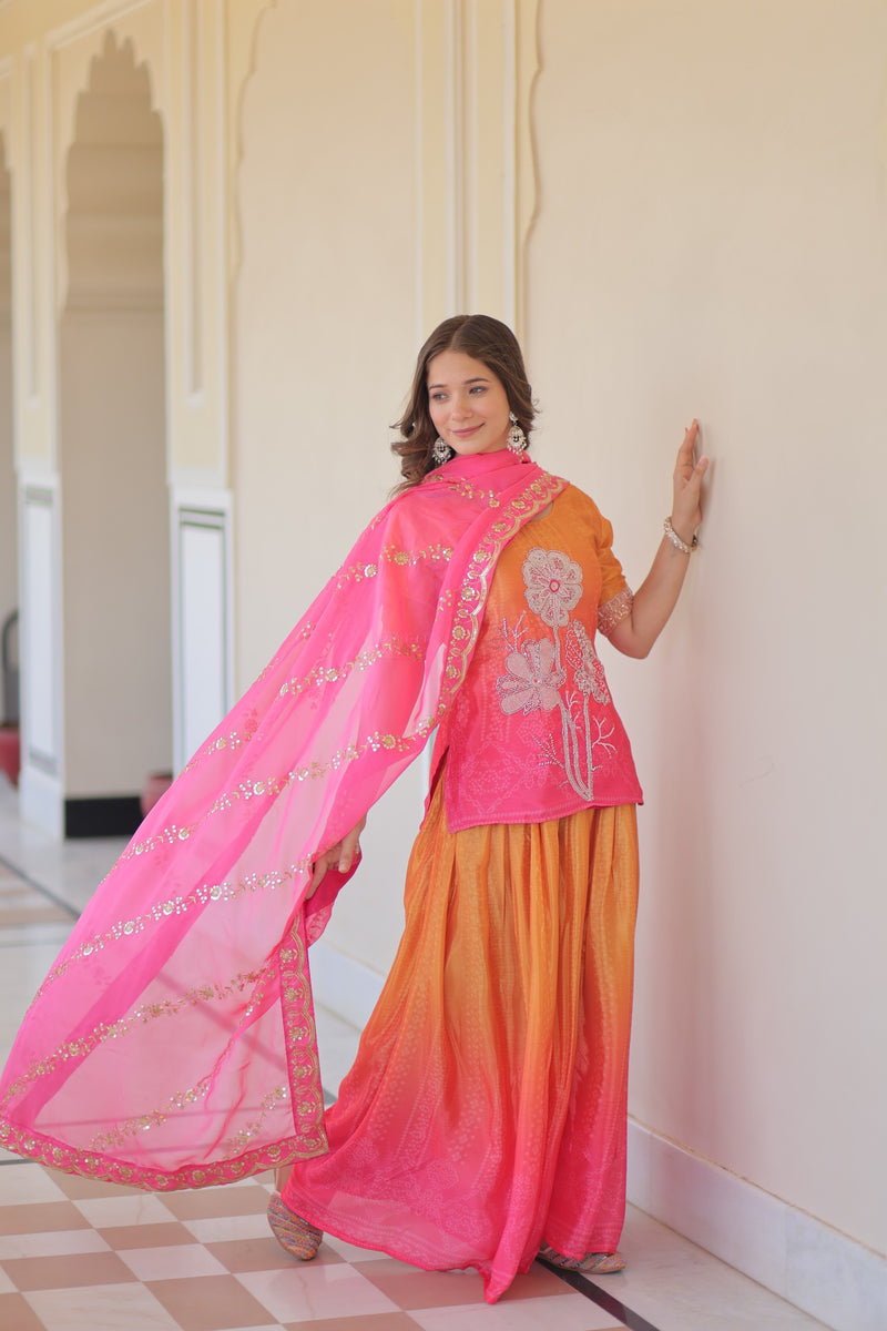 Womenline Yellow And Pink Color Sharara