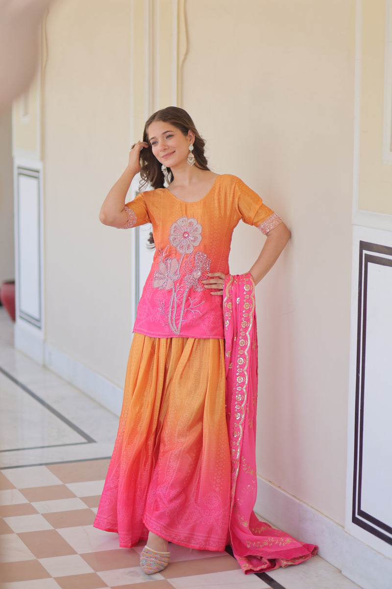 Womenline Yellow And Pink Color Sharara