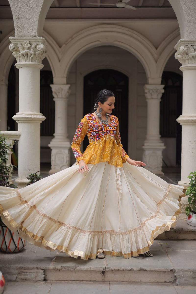 Womenline Yellow Color Kora Cotton Navratri Lehenga Choli