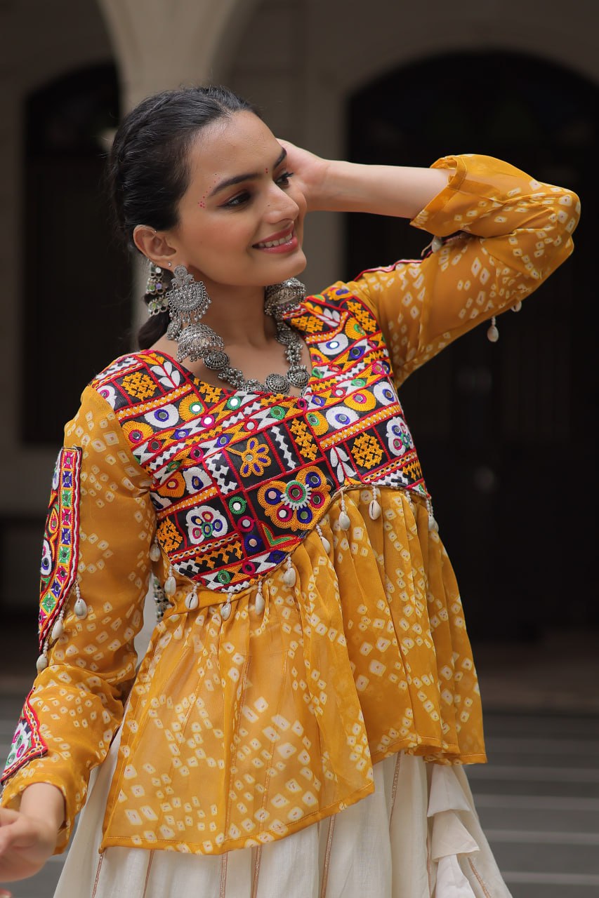 Womenline Yellow Color Kora Cotton Navratri Lehenga Choli