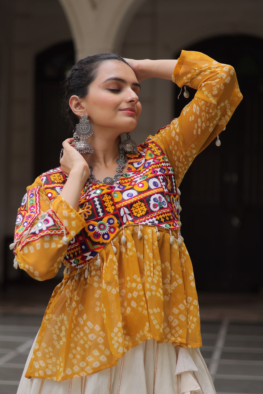 Womenline Yellow Color Kora Cotton Navratri Lehenga Choli