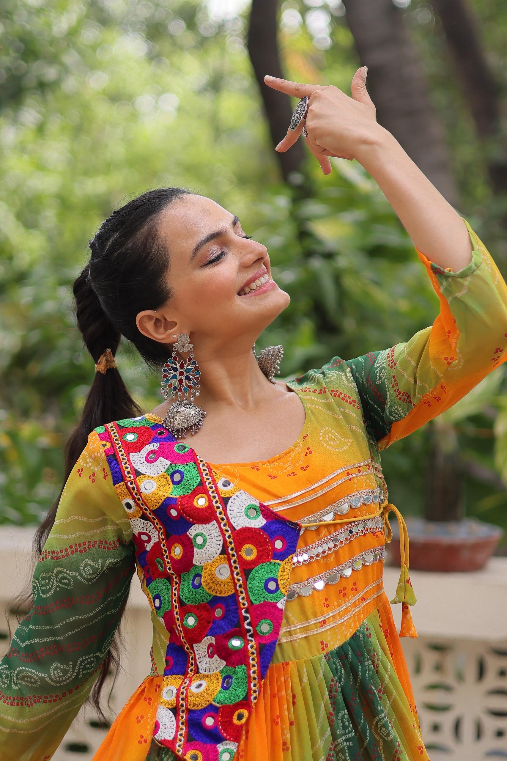 Womenline Yellow Color Laheriya Faux Georgette Gown