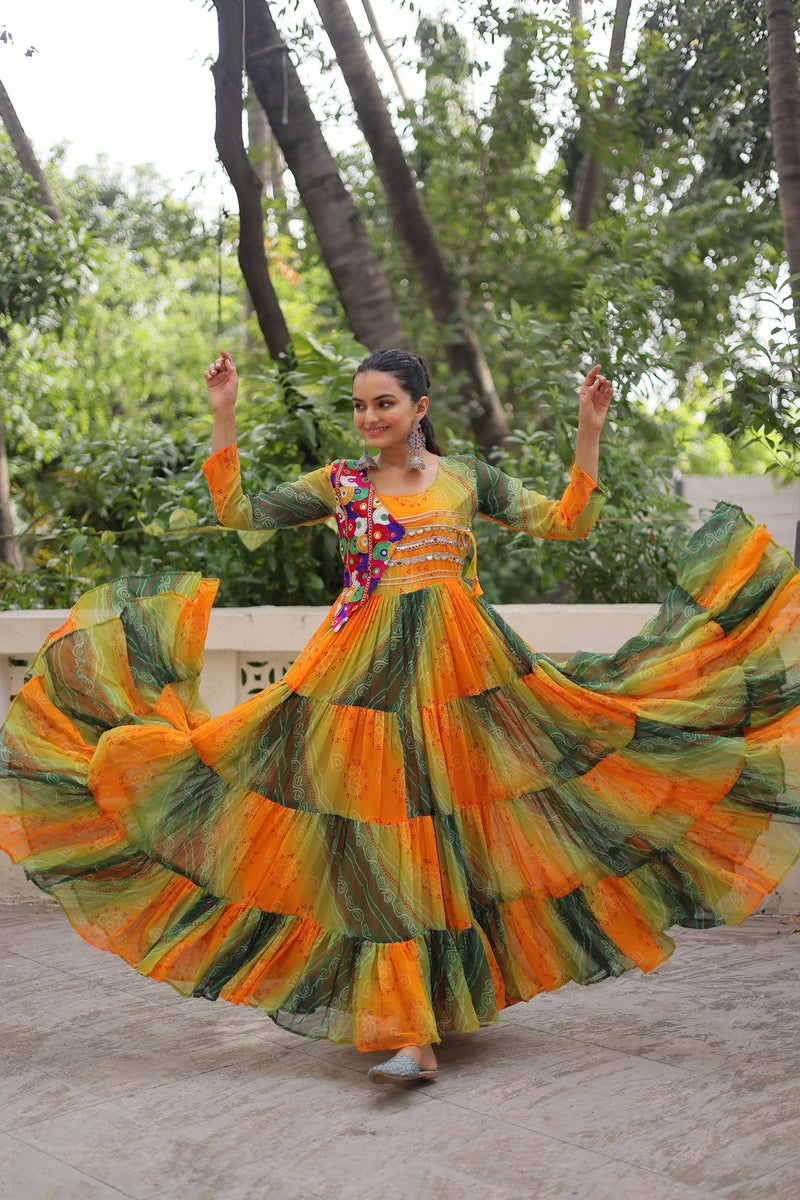 Womenline Yellow Color Laheriya Faux Georgette Gown