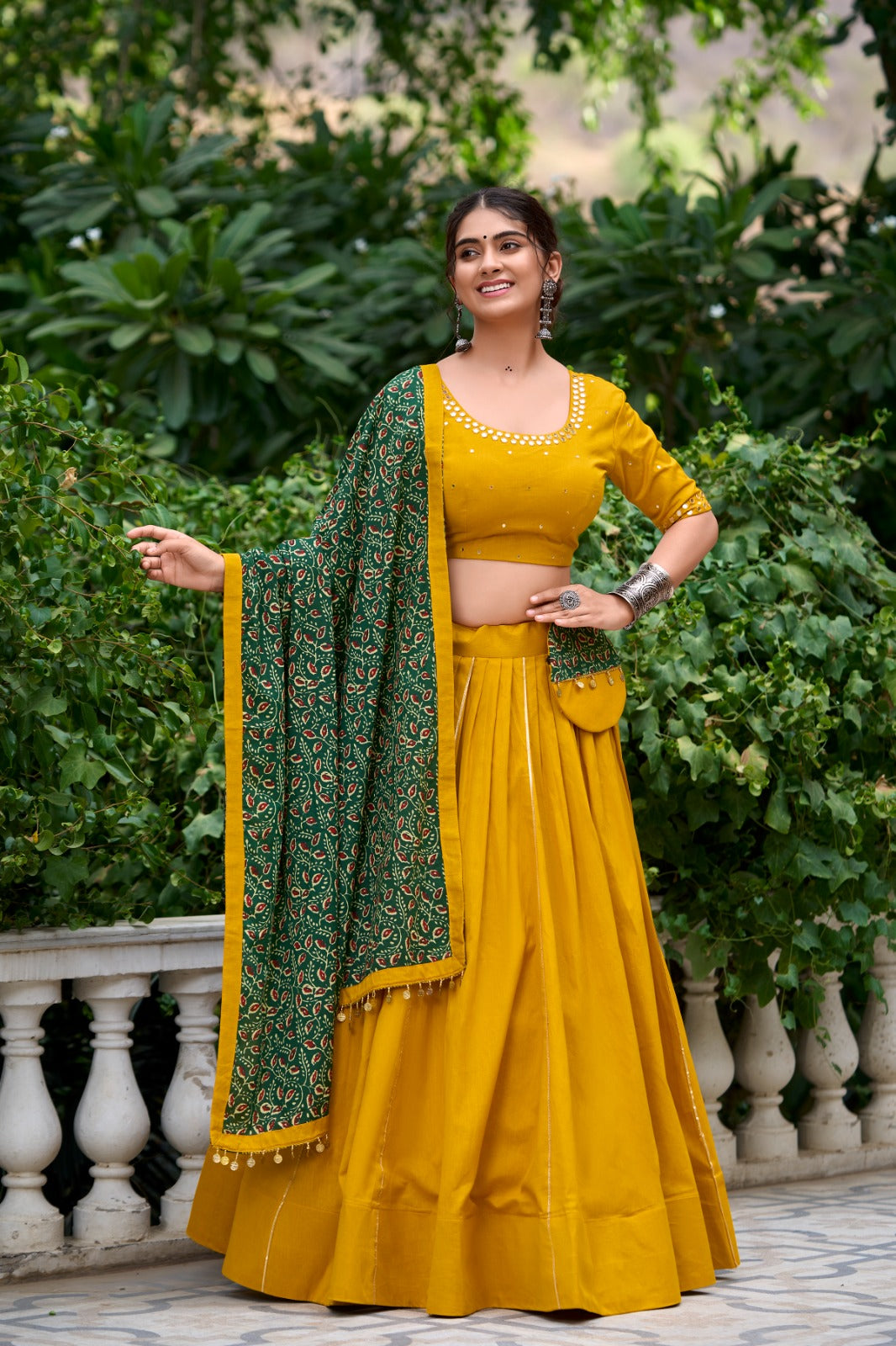Womenline Yellow Color Pure Cotton Navratri Lehenga Choli