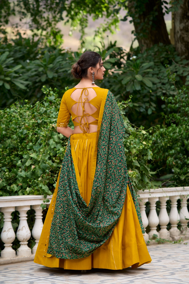 Womenline Yellow Color Pure Cotton Navratri Lehenga Choli