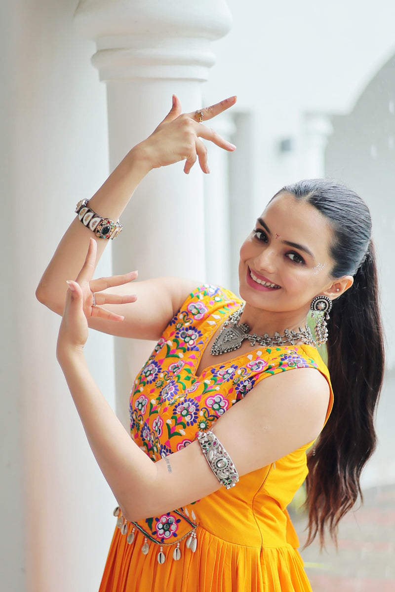 Womenline Yellow Color Reyon Navratri Gown