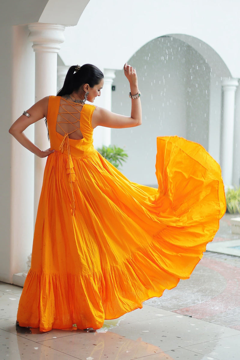 Womenline Yellow Color Reyon Navratri Gown