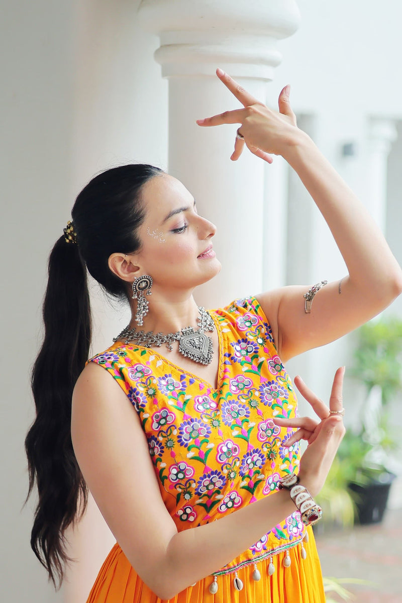 Womenline Yellow Color Reyon Navratri Gown