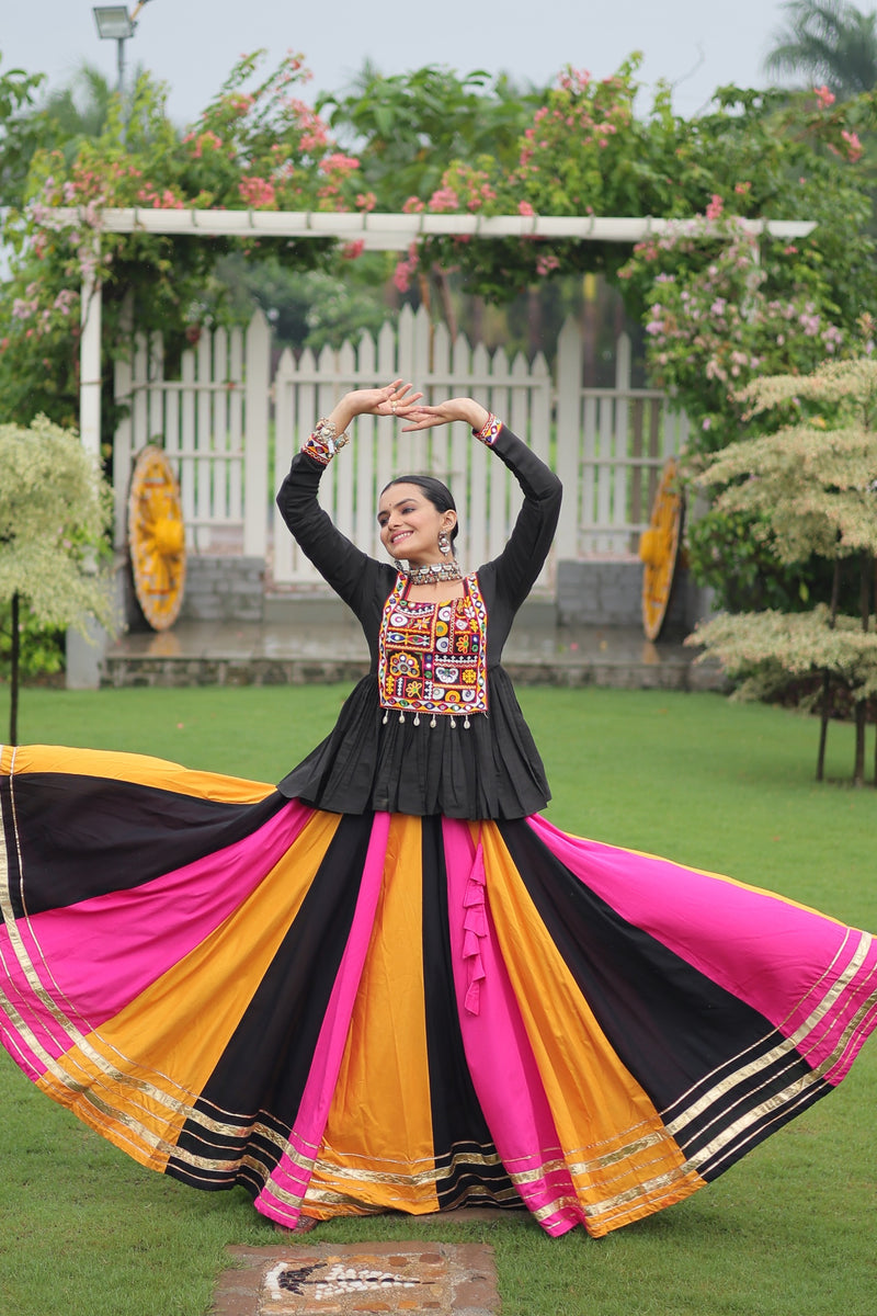 Womenline Yellow Pink Color Pure Cotton Navratri Lehenga Choli
