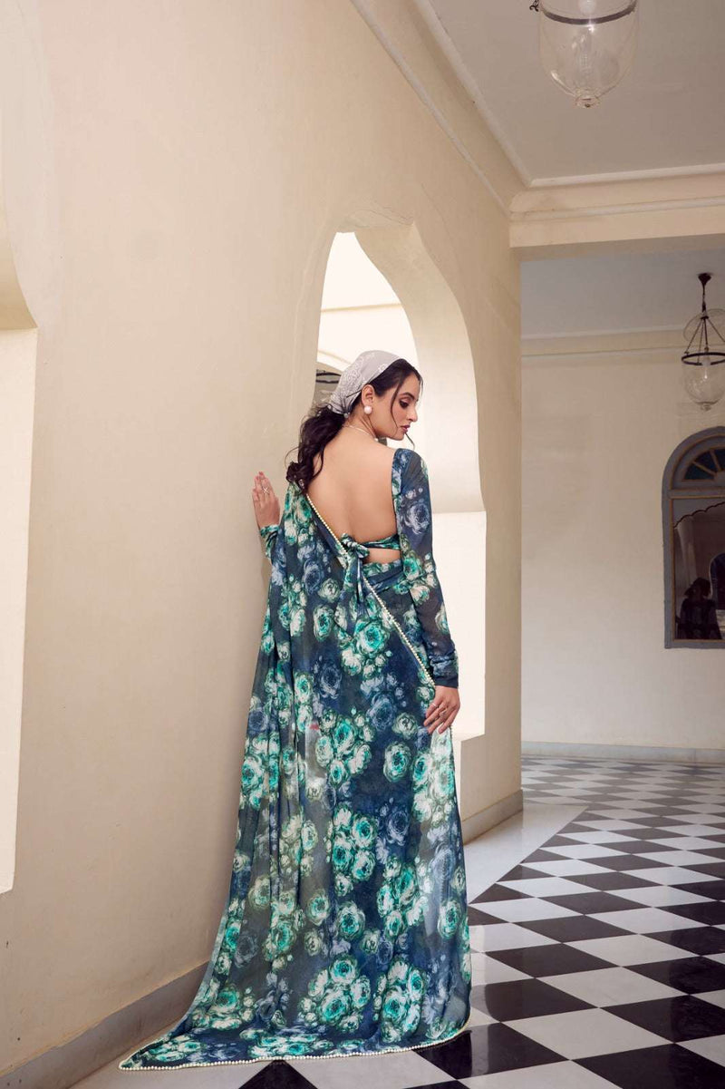 Womenline Navy Blue Color saree for wedding