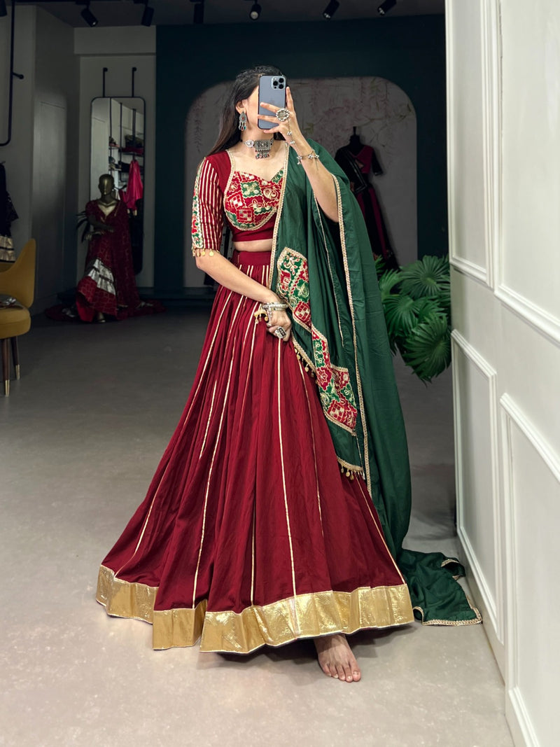 Womenline maroon color Chanderi Navratri Lehenga Choli