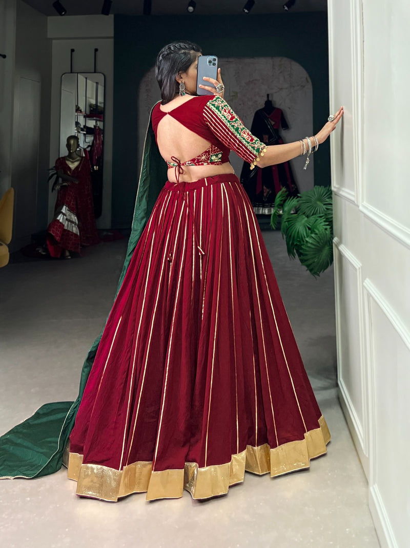 Womenline maroon color Chanderi Navratri Lehenga Choli