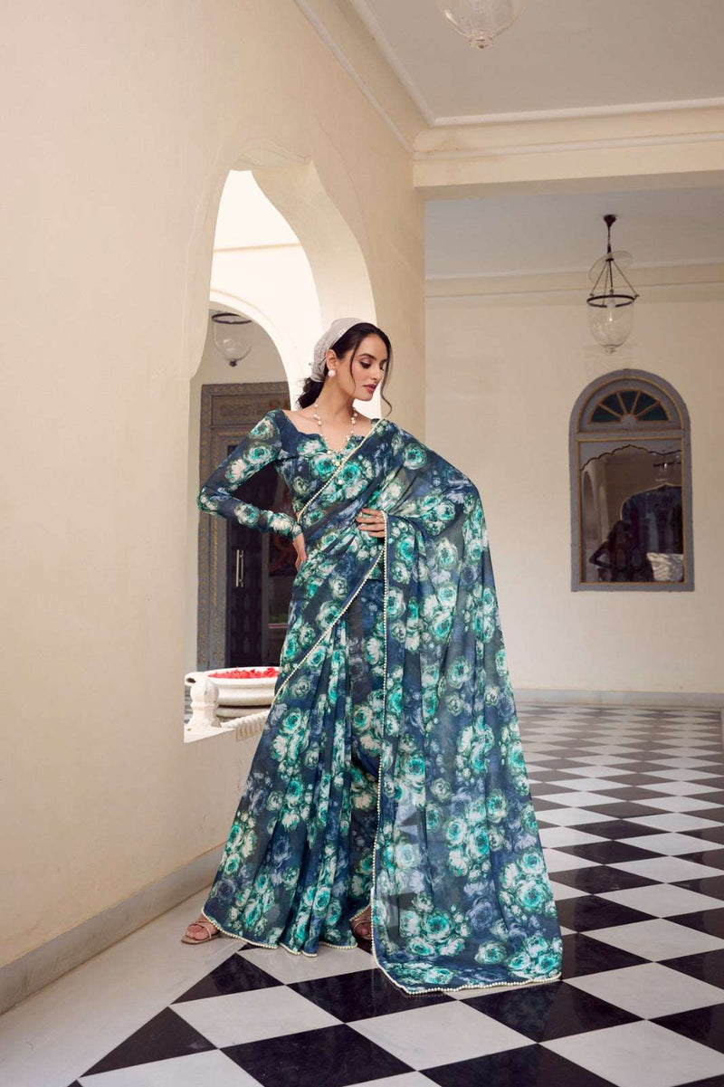 Womenline Navy Blue Color saree for wedding