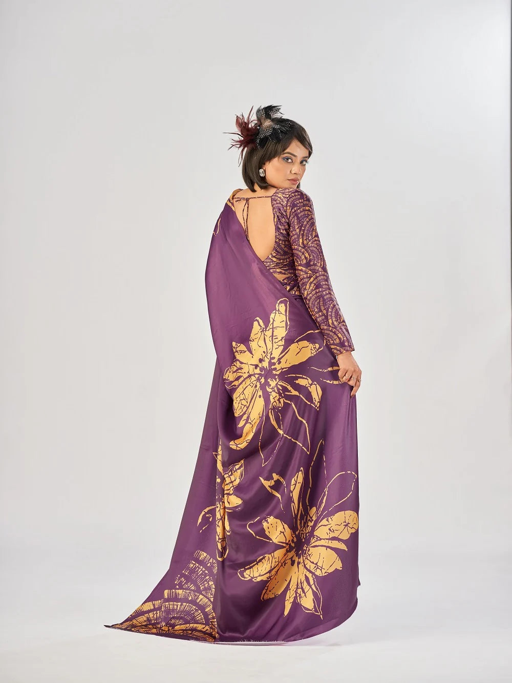 Womenline Wine Color Satin Silk Saree