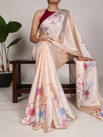 Womenline Elegant Cream Color Satin Silk Saree
