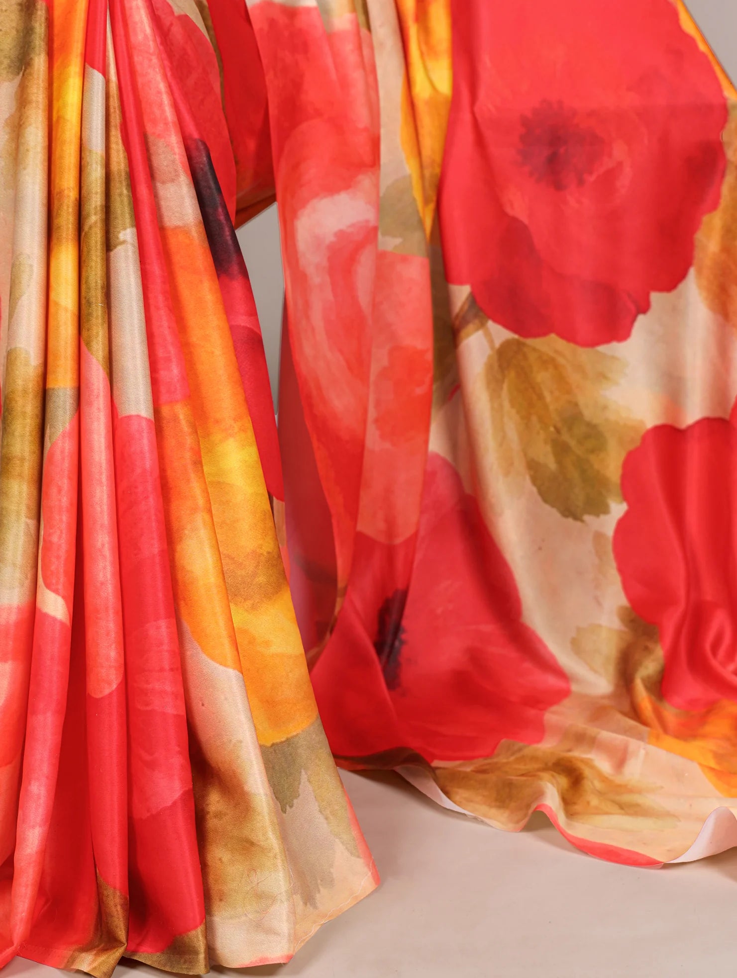 Womenline Striking Red Color Satin Silk Saree
