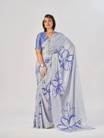 Womenline Sky Blue Color Satin Silk Saree