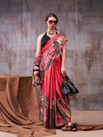Womenline Red Color Satin Silk Saree