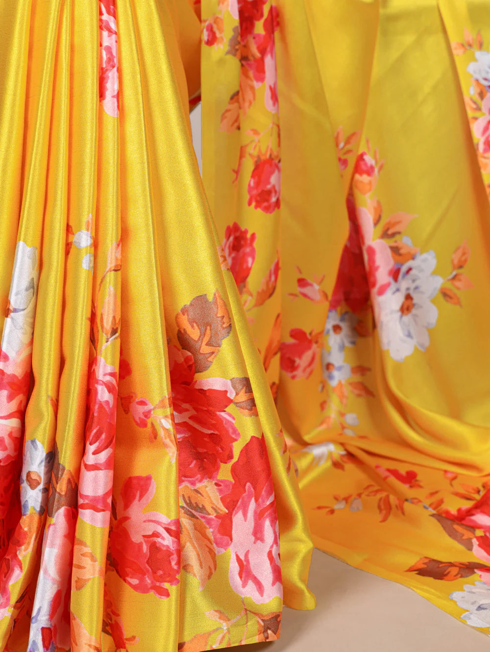 Womenline Vibran Yellow Color Satin Silk Saree