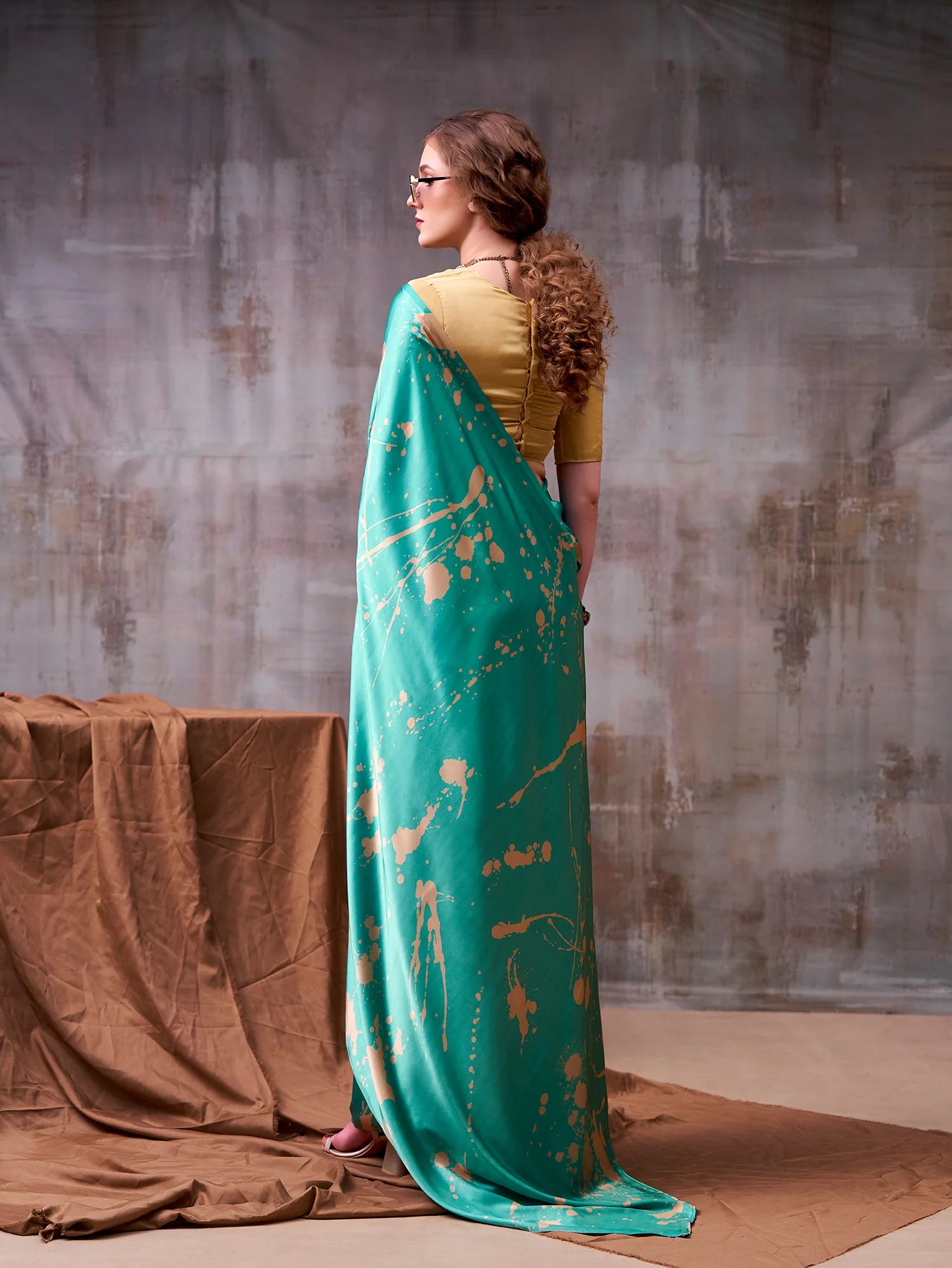 Womenline Sea Green Color Satin Silk Saree