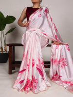 Womenline Charming Light Pink Color Satin Silk Saree